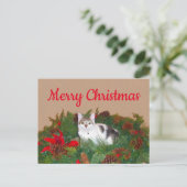 クリスマスカードにリースの猫 シーズンポストカード (スタンド正面)
