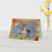 クリスマスカードに登場するウッドアヒル カード (黄色い花)