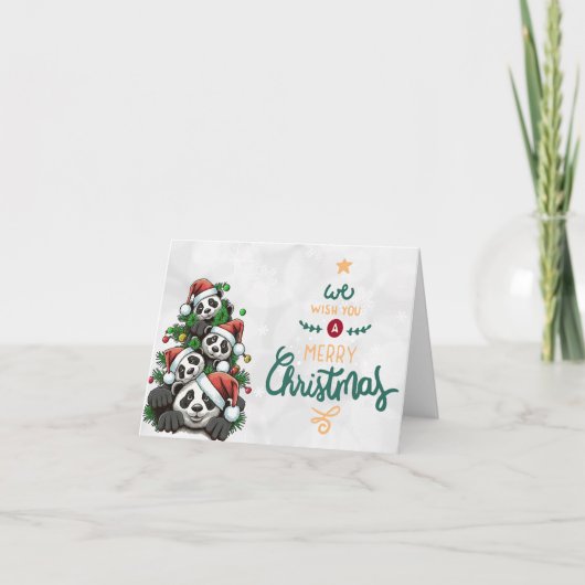 クリスマスカードのためのパンダのクマの家族 招待状 (正面)