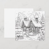 クリスマスカードのぬりえ キッズエルフの村の雪景色 シーズンカード (正面/裏面)