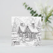 クリスマスカードのぬりえ キッズエルフの村の雪景色 シーズンカード (スタンド正面)