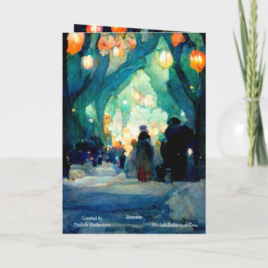 クリスマスカードのイブの集まり カラフルな光 カード (裏面)