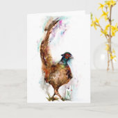 クリスマスカードのキジの絵 カード (黄色い花)