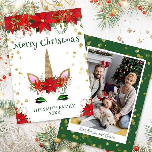 クリスマスカードのポインセチアユニコーンの写真 招待状