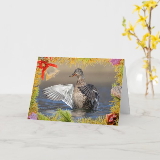 クリスマスカードのマラードアヒル カード (黄色い花)