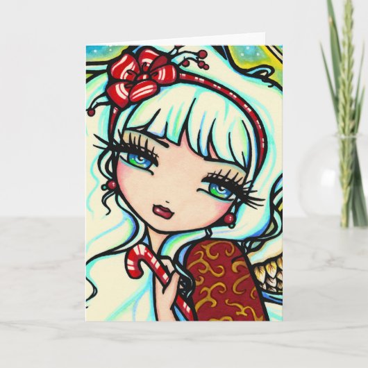 クリスマスカードの上のキャンディ・ケーンの天使の終わり シーズンカード (正面)