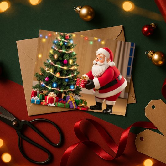 クリスマスカードの下にサンタを置く シーズンカード