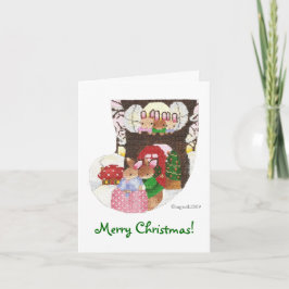 クリスマスカードの家でウサギ シーズンカード