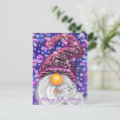 クリスマスカードの幸せな格言で紫色の帽子を歌う ポストカード (スタンド正面)