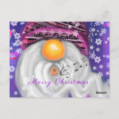 クリスマスカードの幸せな格言で紫色の帽子を歌う ポストカード (裏面)