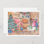 クリスマスカードの暖炉の家族ファンタジー シーズンポストカード (正面/裏面)