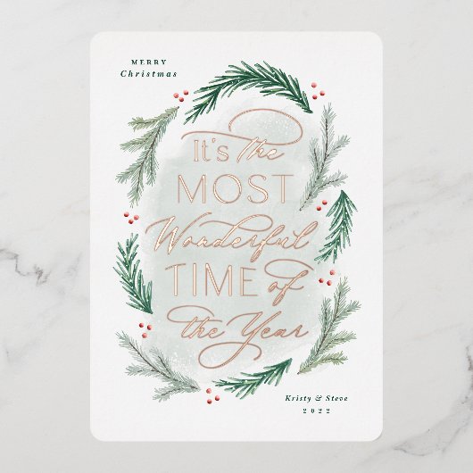 クリスマスカードの最も素晴らしい時間 箔招待状 (正面)