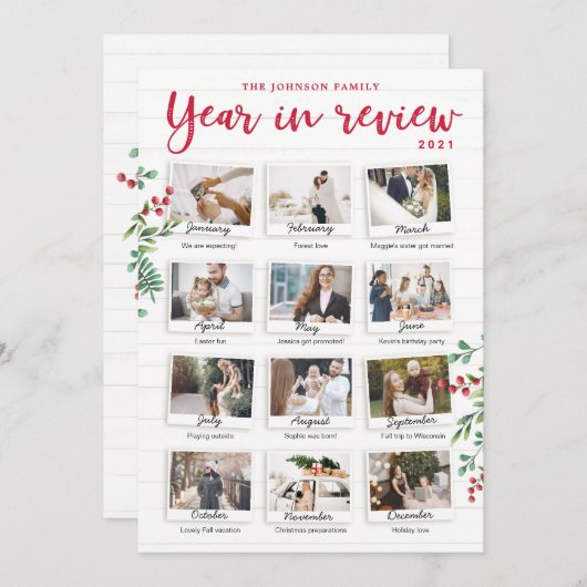 クリスマスカードの毎月の写真のレビュー年 招待状 (正面/裏面)