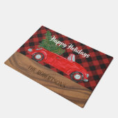 クリスマスカードの赤いバッファローの格子縞 ドアマット (アングル)