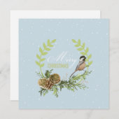 クリスマスカードの鳥、マツ円錐形のクリスマス シーズンカード (正面/裏面)