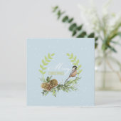 クリスマスカードの鳥、マツ円錐形のクリスマス シーズンカード (スタンド正面)