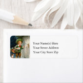 クリスマスカードを届けるかわいい男の子ヴィンテージ ラベル (インサイチュ)