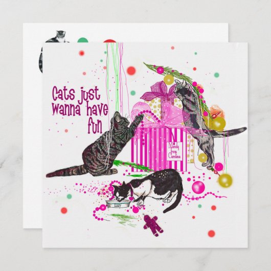 クリスマスカードを欲しがる猫たち (正面/裏面)