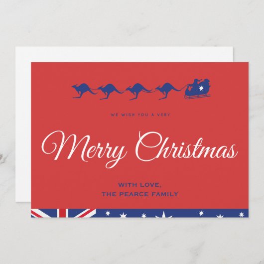 クリスマスカードオーストラリア国旗カンガルーそり シーズンカード (正面/裏面)