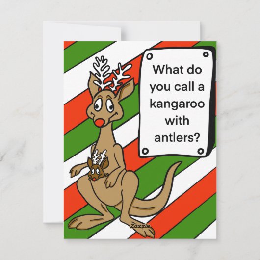 クリスマスカードカンガルーと〔雄ジカの〕枝角のジョーク シーズンカード (裏面)