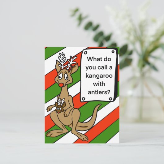 クリスマスカードカンガルーと〔雄ジカの〕枝角のジョーク シーズンカード (スタンド正面)