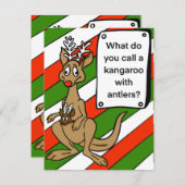 クリスマスカードカンガルーと〔雄ジカの〕枝角のジョーク シーズンカード (正面/裏面)