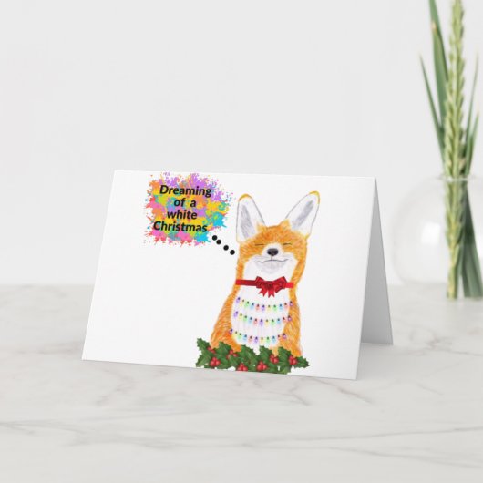 クリスマスカードキツネが白いクリスマスを夢見る シーズンカード (正面)