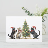 クリスマスカードクラフト紙素朴なデザイン猫 シーズンカード (スタンド正面)