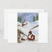 クリスマスカードコテージとウサギ シーズンポストカード (正面/裏面)