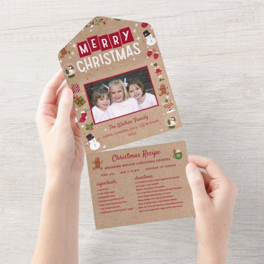 クリスマスカードコラージュレシピ写真クリスマス オールインワン招待状 (貼ってはがせる)
