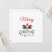 クリスマスカードサンタハッツオーナメント雪片 カード (正面/裏面インサイチュ)