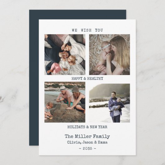 クリスマスカードタイプライター文字数々の写真カード サンキューカード (正面/裏面)