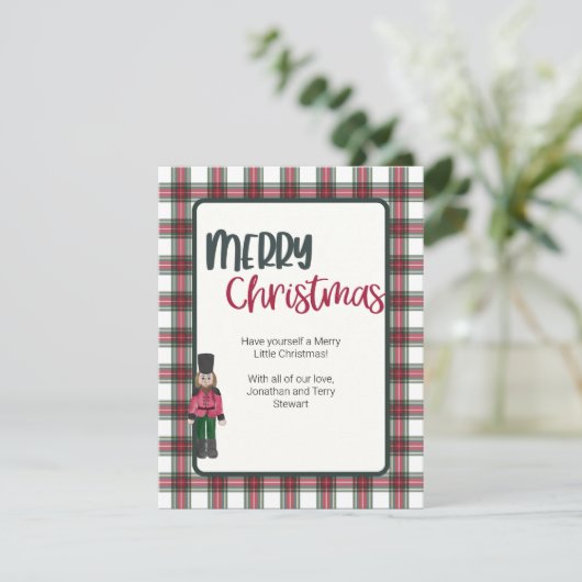 クリスマスカードナツクラッカーオンレッド&グリーンプレイド シーズンカード (スタンド正面)