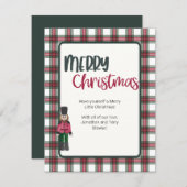 クリスマスカードナツクラッカーオンレッド&グリーンプレイド シーズンカード (正面/裏面)