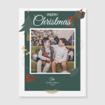 クリスマスカードファミリーフォトグリーンホリデーマグネット