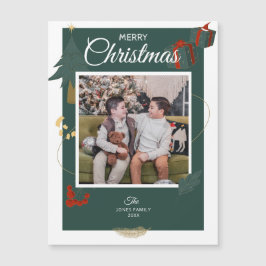 クリスマスカードファミリーフォトグリーンホリデーマグネット