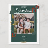 クリスマスカードファミリーフォトグリーンホリデー シーズンポストカード (正面)