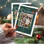 クリスマスカードファミリーフォトグリーンホリデー シーズンポストカード