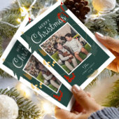 クリスマスカードファミリーフォトグリーンホリデー シーズンポストカード