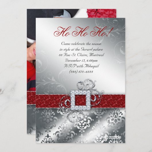 クリスマスカードフォトサンタベルトグリッタースーツ 招待状 (正面/裏面)