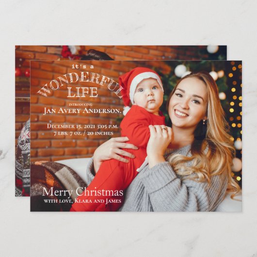 クリスマスカードベビー発表写真 招待状 (正面/裏面)