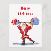 クリスマスカードボディビルダーSanta with Gift ポストカード (正面)