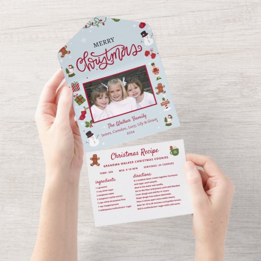 クリスマスカードレシピコラージュ写真クリスマス オールインワン招待状 (貼ってはがせる)