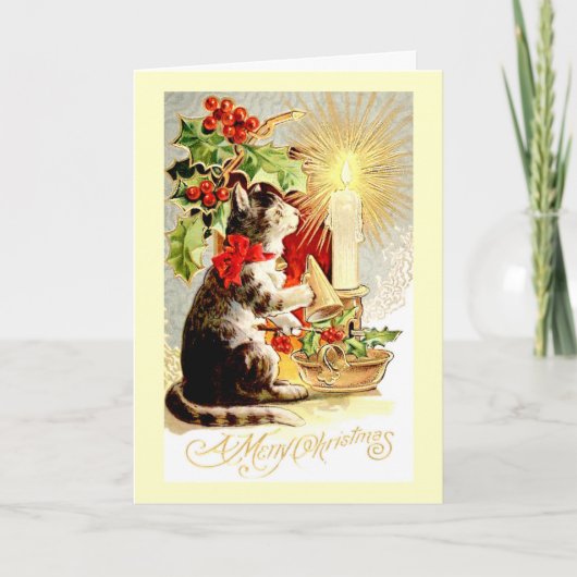 クリスマスカードヴィンテージキャットアンドキャンドル シーズンカード (正面)