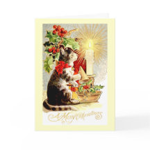 クリスマスカードヴィンテージキャットアンドキャンドル