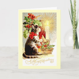 クリスマスカードヴィンテージキャットアンドキャンドル シーズンカード