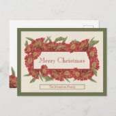 クリスマスカードヴィンテージ赤フローラ ポストカード (正面/裏面)