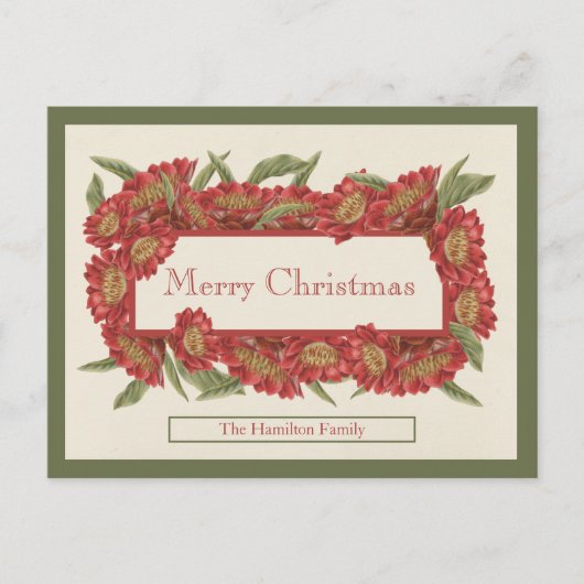 クリスマスカードヴィンテージ赤フローラ ポストカード (正面)
