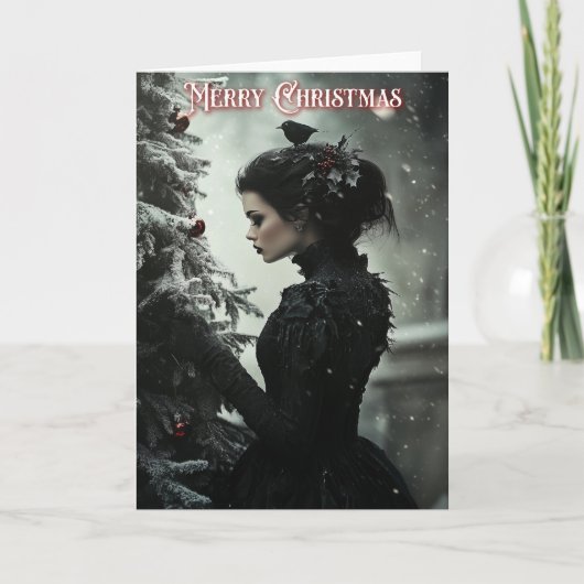 クリスマスカード付きゴシック様式の女性 ノートカード (正面)