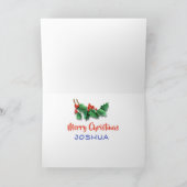 クリスマスカード名前をカスタムする雪だるまミュージシャン カード (内部)